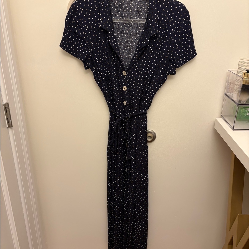 Wilfred Navy Polka Dot Button-Front Maxi Dress